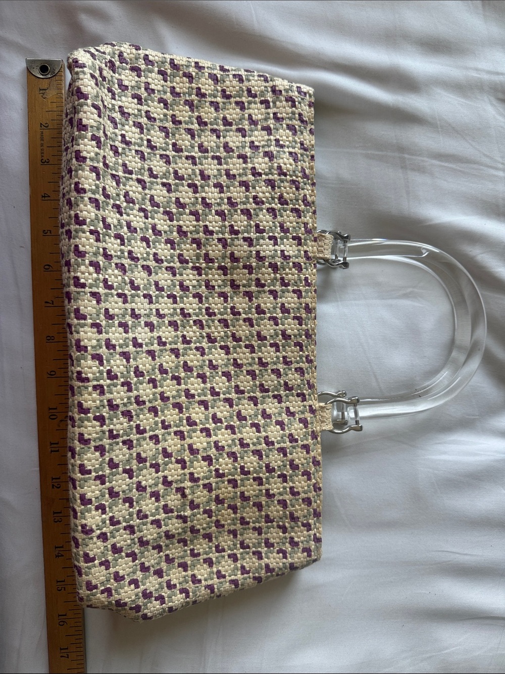 Vanessa Purple & Natural Woven Straw Tote Bag with Acrylic Handles